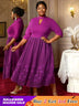 AOMEIDRESS Elegant Lace A Line Pleated Work Dresses Half High Collar Purple / S