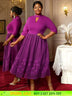 AOMEIDRESS Elegant Lace A Line Pleated Work Dresses Half High Collar Purple / S