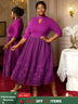 AOMEIDRESS Elegant Lace A Line Pleated Work Dresses Half High Collar Purple / S