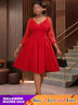AOMEIDRESS Elegant Lace Midi A Line Wedding Guest Dress V Neck Pleated Red / 0XL
