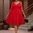 AOMEIDRESS Elegant Lace Midi A Line Wedding Guest Dress V Neck Pleated Red / 0XL
