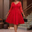 AOMEIDRESS Elegant Lace Midi A Line Wedding Guest Dress V Neck Pleated Red / 0XL