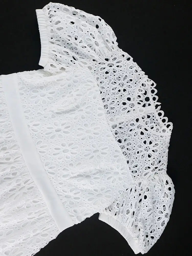 AOMEIDRESS Elegant Lace Midi A Line Wedding Guests Dress Puff Sleeve