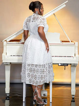 AOMEIDRESS Elegant Lace Midi A Line Wedding Guests Dress Puff Sleeve