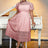 AOMEIDRESS Elegant Lace Midi A Line Wedding Guests Dress Puff Sleeve Pink / 0XL