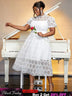 AOMEIDRESS Elegant Lace Midi A Line Wedding Guests Dress Puff Sleeve White / 0XL