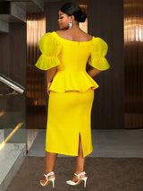 AOMEIDRESS Elegant Lace Off Shoulder Peplum Dress for Party Wedding