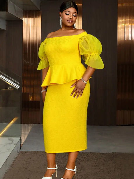 AOMEIDRESS Elegant Lace Off Shoulder Peplum Dress for Party Wedding