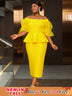AOMEIDRESS Elegant Lace Off Shoulder Peplum Dress for Party Wedding Yellow / 0XL