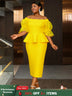AOMEIDRESS Elegant Lace Off Shoulder Peplum Dress for Party Wedding Yellow / 0XL