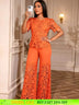 AOMEIDRESS Elegant Lace Two Piece Set Short Sleeve Top Wide Leg Pants Orange / S