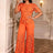 AOMEIDRESS Elegant Lace Two Piece Set Short Sleeve Top Wide Leg Pants Orange / S