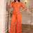 AOMEIDRESS Elegant Lace Two Piece Set Short Sleeve Top Wide Leg Pants Orange / S