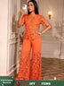AOMEIDRESS Elegant Lace Two Piece Set Short Sleeve Top Wide Leg Pants Orange / S