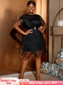 AOMEIDRESS Elegant Luxury Mini Tassels Wedding Guest Dresses O Neck Black / S