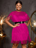 AOMEIDRESS Elegant Luxury Mini Tassels Wedding Guest Dresses O Neck Rose / S