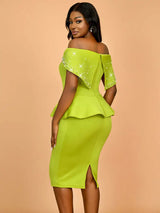 AOMEIDRESS Elegant Luxury Wedding Guest Dress Shiny Beaded Slash Neck