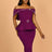AOMEIDRESS Elegant Luxury Wedding Guest Dress Shiny Beaded Slash Neck Purple / S