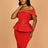 AOMEIDRESS Elegant Luxury Wedding Guest Dress Shiny Beaded Slash Neck Red / S