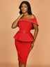AOMEIDRESS Elegant Luxury Wedding Guest Dress Shiny Beaded Slash Neck Red / S