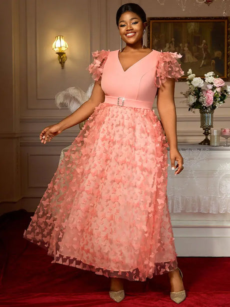 AOMEIDRESS Elegant Maxi A Line Party Dress 3D Butterfly Waist Belt