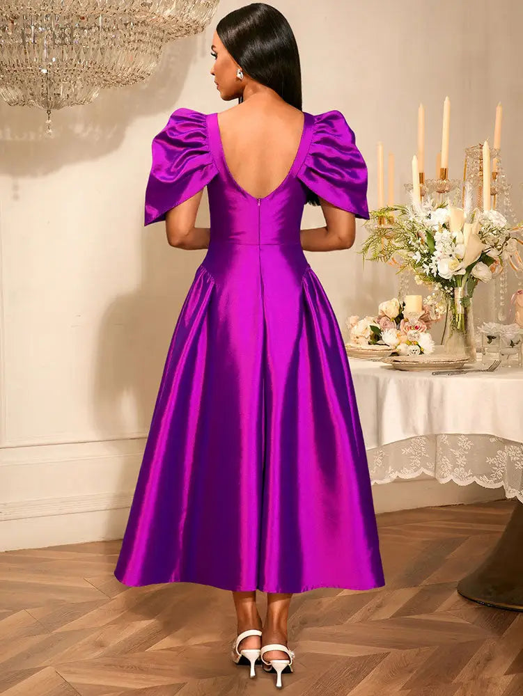 AOMEIDRESS Elegant Maxi A Line Puff Sleeve Dress For Wedding Guest