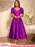 AOMEIDRESS Elegant Maxi A Line Puff Sleeve Dress For Wedding Guest Purple / S