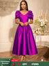 AOMEIDRESS Elegant Maxi A Line Puff Sleeve Dress For Wedding Guest Purple / S
