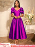 AOMEIDRESS Elegant Maxi A Line Puff Sleeve Dress For Wedding Guest Purple / S