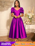 AOMEIDRESS Elegant Maxi A Line Puff Sleeve Dress For Wedding Guest Purple / S