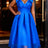 AOMEIDRESS Elegant Maxi A Line V Neck Dress With Bow For Wedding Guest - Blue / S