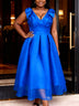 AOMEIDRESS Elegant Maxi A Line V Neck Dress With Bow For Wedding Guest - Blue / S