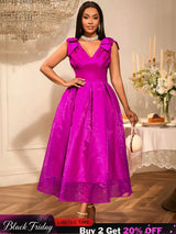 AOMEIDRESS Elegant Maxi A Line V Neck Dress With Bow For Wedding Guest Rose / S