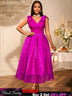 AOMEIDRESS Elegant Maxi A Line V Neck Dress With Bow For Wedding Guest Rose / S