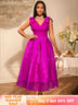 AOMEIDRESS Elegant Maxi A Line V Neck Dress With Bow For Wedding Guest Rose / S