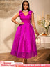 AOMEIDRESS Elegant Maxi A Line V Neck Dress With Bow For Wedding Guest Rose / S