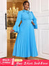 AOMEIDRESS Elegant Maxi Church Dress with Pleat Lace Stand Collar
