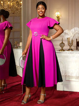 AOMEIDRESS Elegant Maxi Color Block Dress With Waist Belt for Party