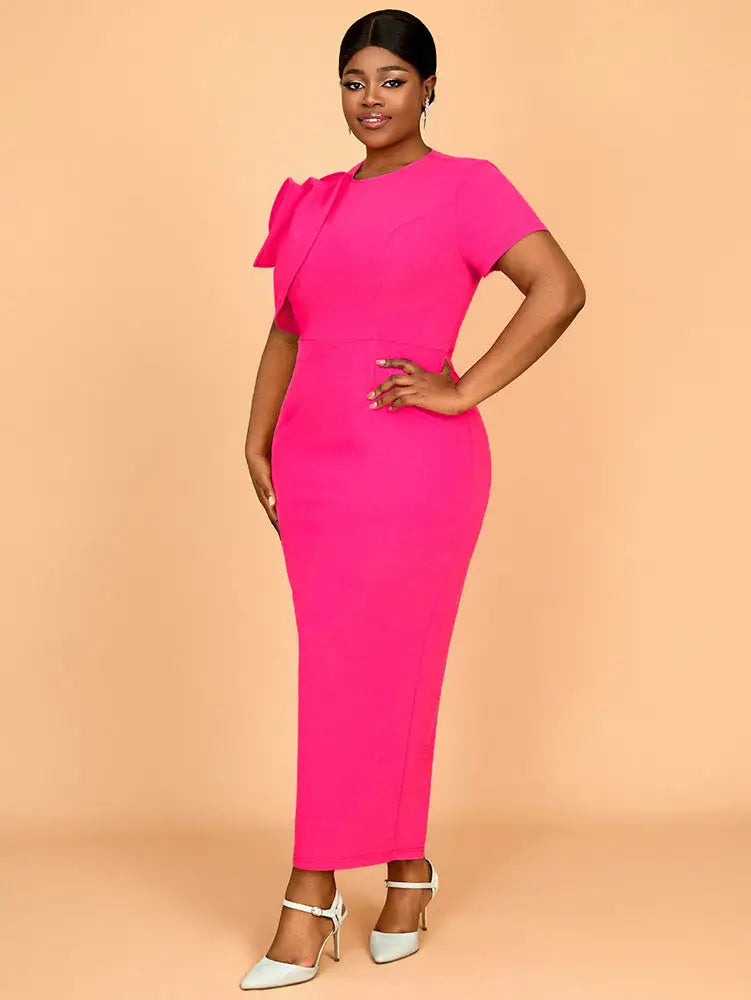 AOMEIDRESS Elegant Maxi Package Hip Party Dress With 3D Flower O Neck