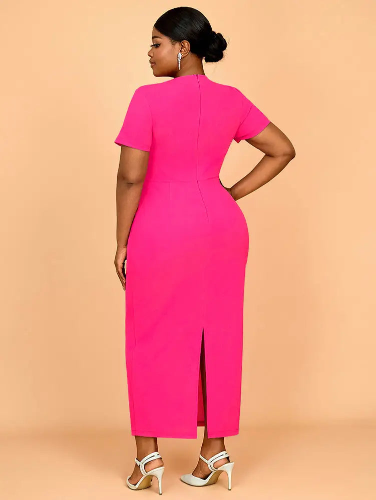 AOMEIDRESS Elegant Maxi Package Hip Party Dress With 3D Flower O Neck