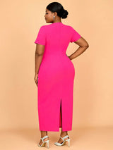 AOMEIDRESS Elegant Maxi Package Hip Party Dress With 3D Flower O Neck