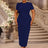 AOMEIDRESS Elegant Maxi Package Hip Party Dress With 3D Flower O Neck Navy / S