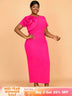 AOMEIDRESS Elegant Maxi Package Hip Party Dress With 3D Flower O Neck Rose / S