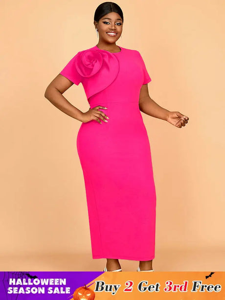 AOMEIDRESS Elegant Maxi Package Hip Party Dress With 3D Flower O Neck Rose / S