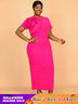 AOMEIDRESS Elegant Maxi Package Hip Party Dress With 3D Flower O Neck Rose / S