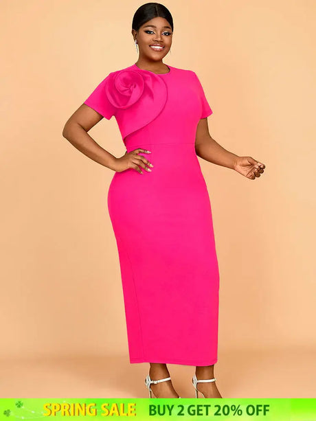 AOMEIDRESS Elegant Maxi Package Hip Party Dress With 3D Flower O Neck Rose / S