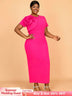 AOMEIDRESS Elegant Maxi Package Hip Party Dress With 3D Flower O Neck Rose / S
