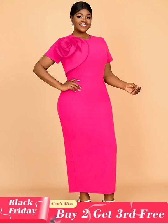 AOMEIDRESS Elegant Maxi Package Hip Party Dress With 3D Flower O Neck Rose / S