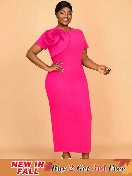 AOMEIDRESS Elegant Maxi Package Hip Party Dress With 3D Flower O Neck Rose / S