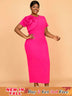 AOMEIDRESS Elegant Maxi Package Hip Party Dress With 3D Flower O Neck Rose / S